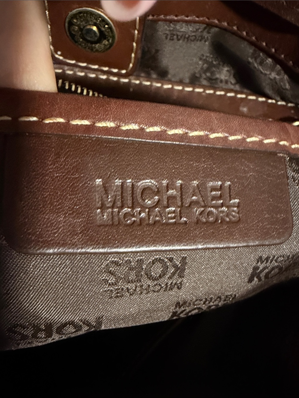 Michael Kors Brown MK Logo Drawstring Tote with Leather Trim - Picture 9 of 12